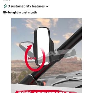 Adjustable Black Side Mirror for UTV/ATV - Universal Fit